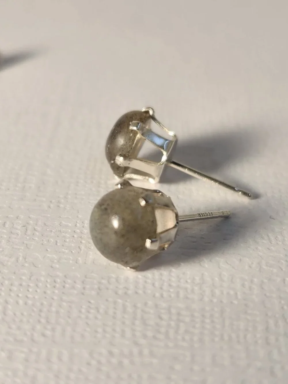 Natural Malagasy Labradorite 9mm Round Stud Earrings 925 Sterling Silver